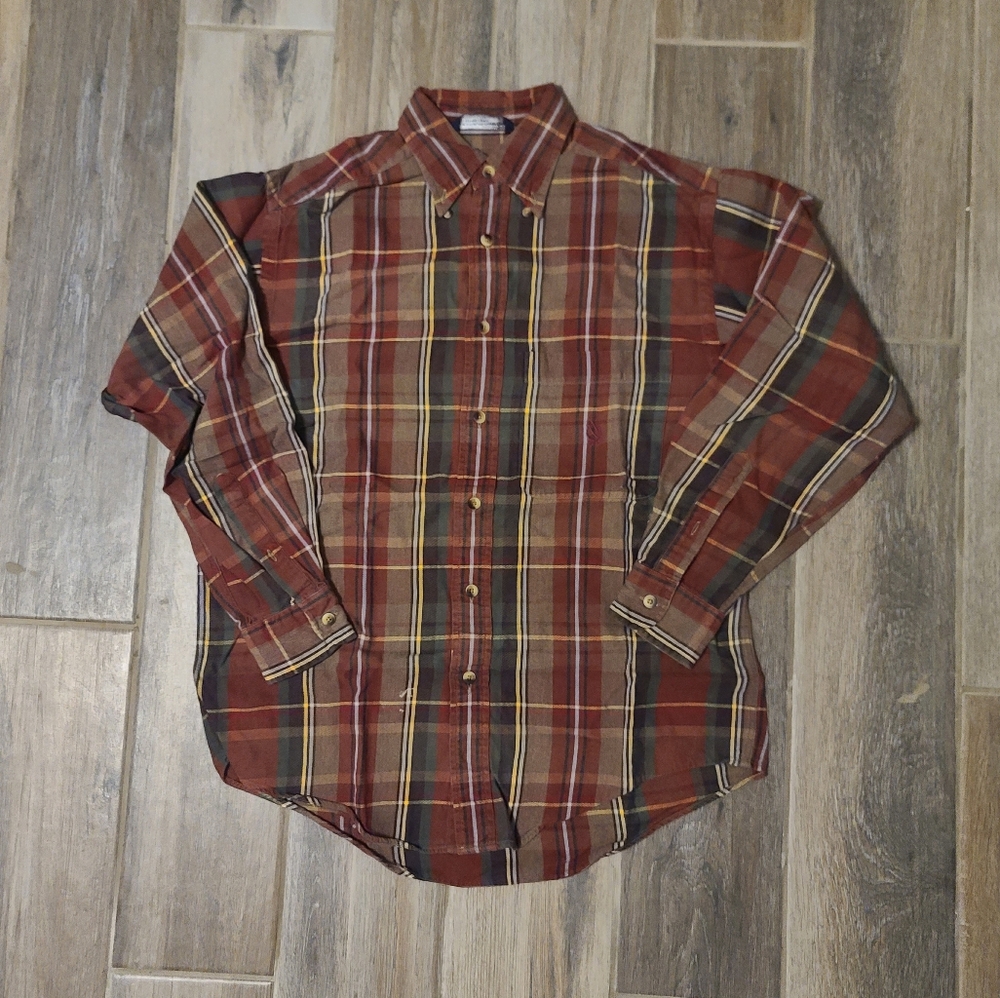 Vintage 90s Nautica Flannel Button Up Long Sleeve T Shirt